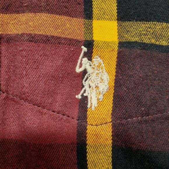 US Polo Assn Boy Junior XXL Flannel Burgundy Plaid Long Sleeve Button Down Shirt - Picture 6 of 8